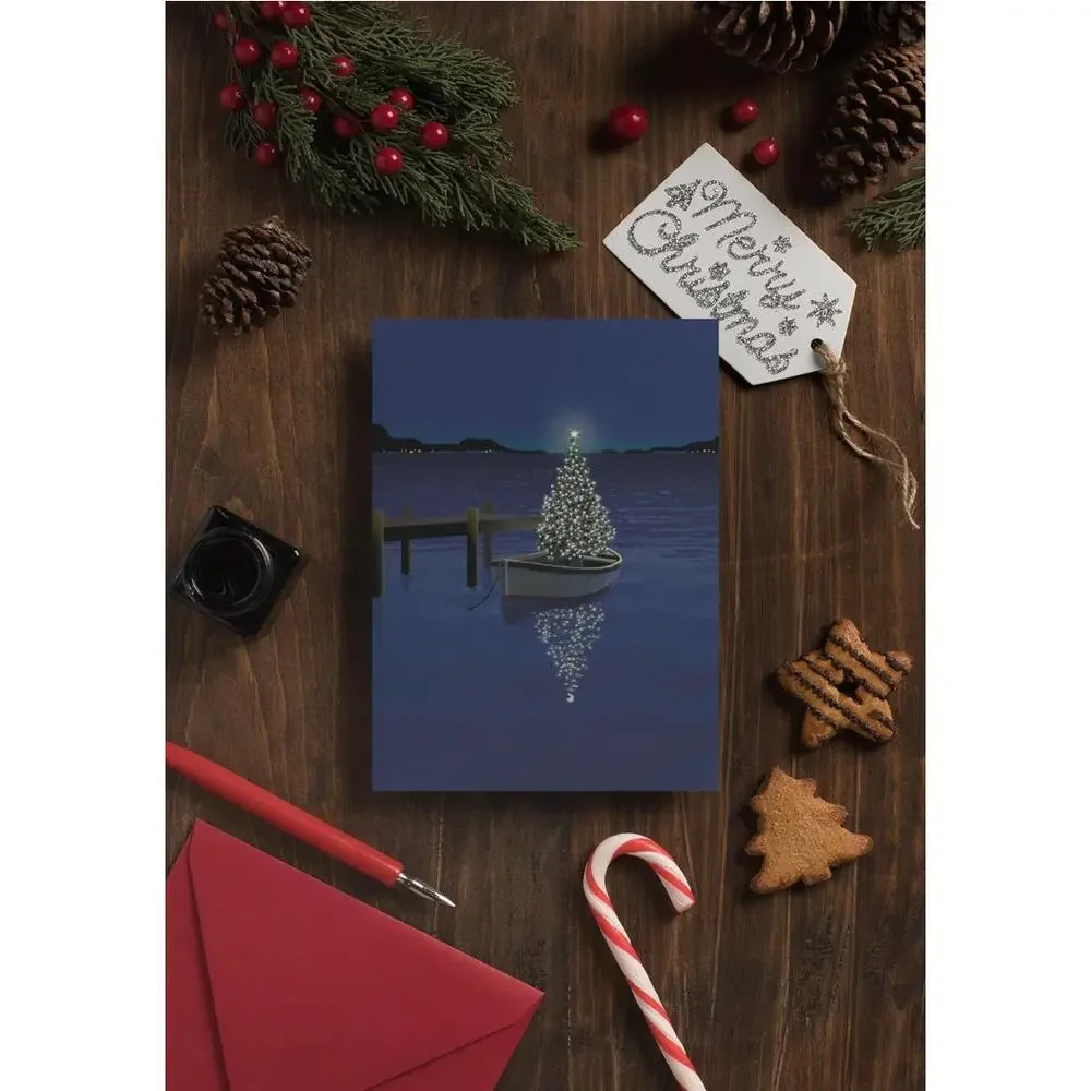 Holiday Boat Christmas Card - 18 Boating Boxed Cards and Envelopes (Standard)